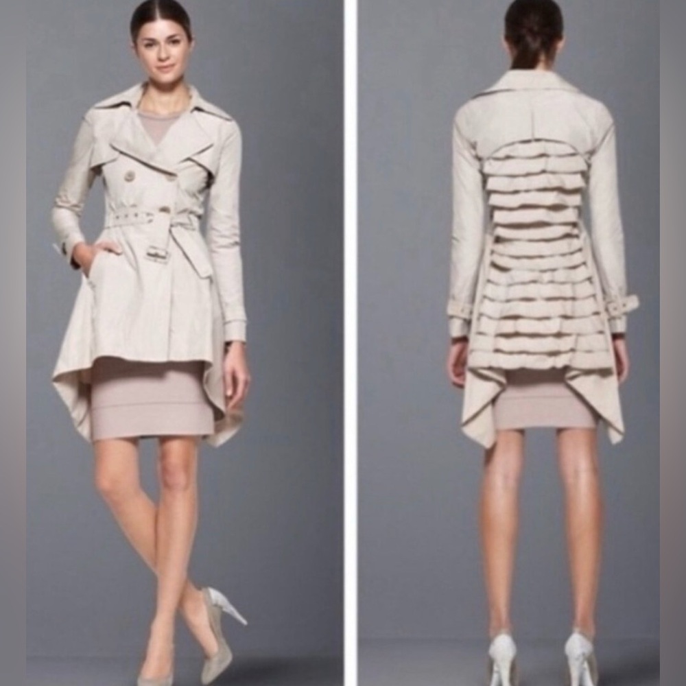$400 BCBGMaxAzria Ruffle-Back Asymmetrical Ophelia Trench Jacket Coat - S - Picture 3 of 9